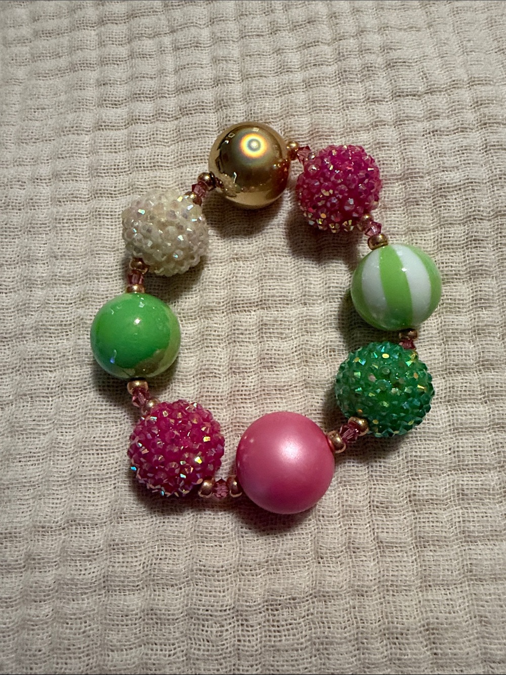 Colorful Beaded Stretch Bracelet - Pink & Green